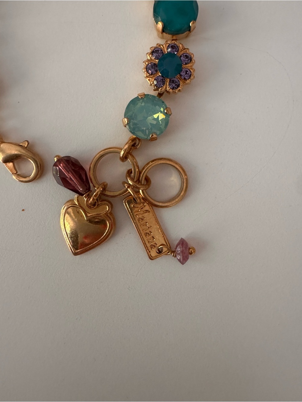 Mariana Gold-Tone Multicolor Crystal Charm Bracelet - Teal, Purple, Aqua - Picture 2 of 6
